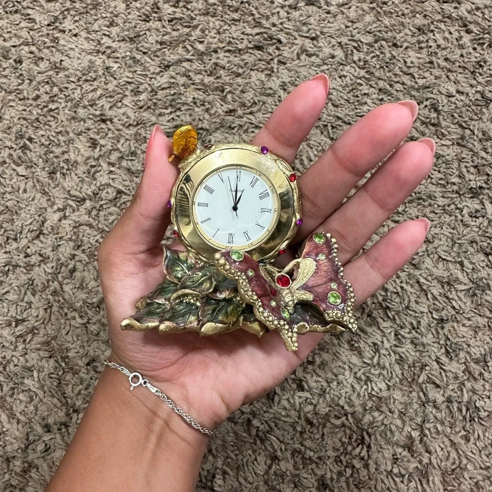 Ashleigh Manor Butterfly Miniature Desk Clock Rhinestone Quartz Non-Working